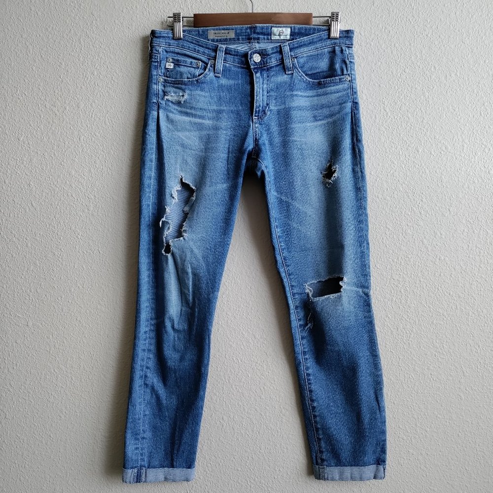 Ag Adriano Goldschmied The Stilt Roll-Up Cigarette Crop with Holes Jeans Size 28